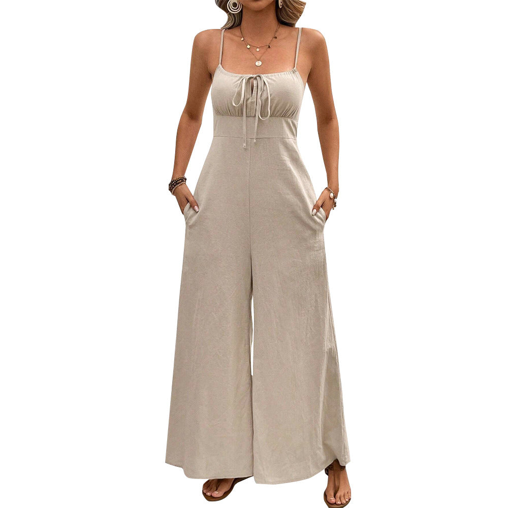 European and American women's clothing lace-up loose casual straight wide-leg jumpsuit trousers women