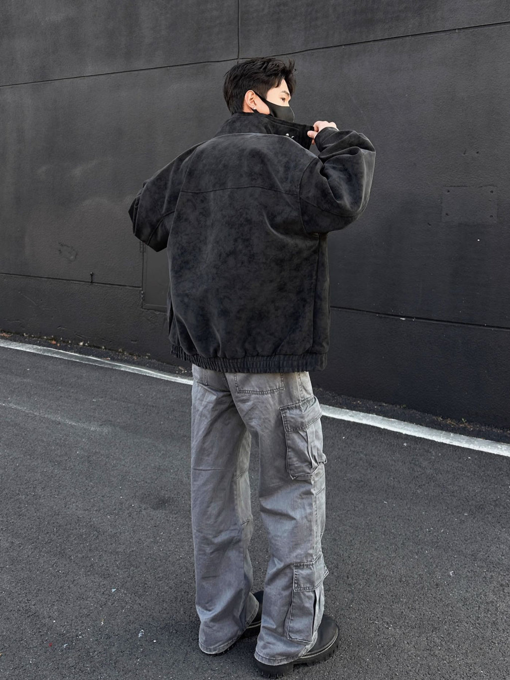 Mens PU Leather Jacket Stand Collar Workwear Style