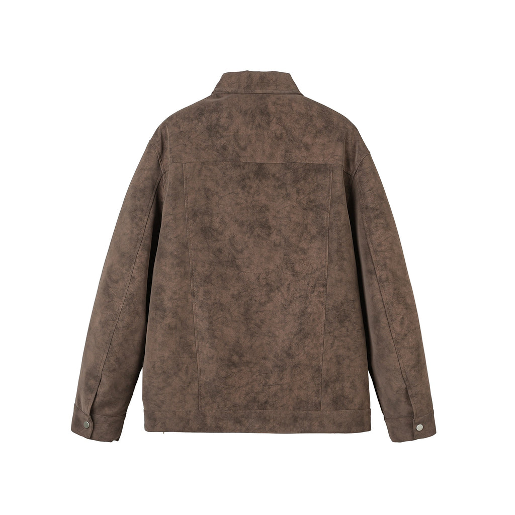 Distressed Metal Plane Buckle Loose Versatile PU Leather Jacket