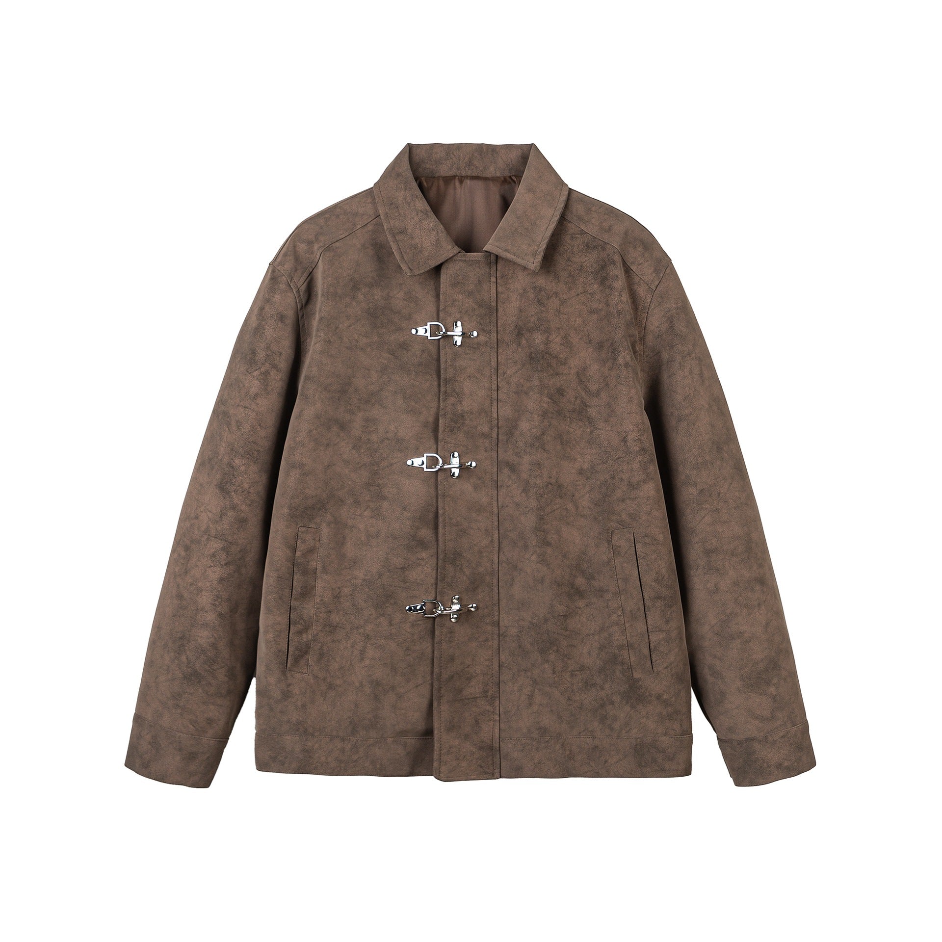 Distressed Metal Plane Buckle Loose Versatile PU Leather Jacket